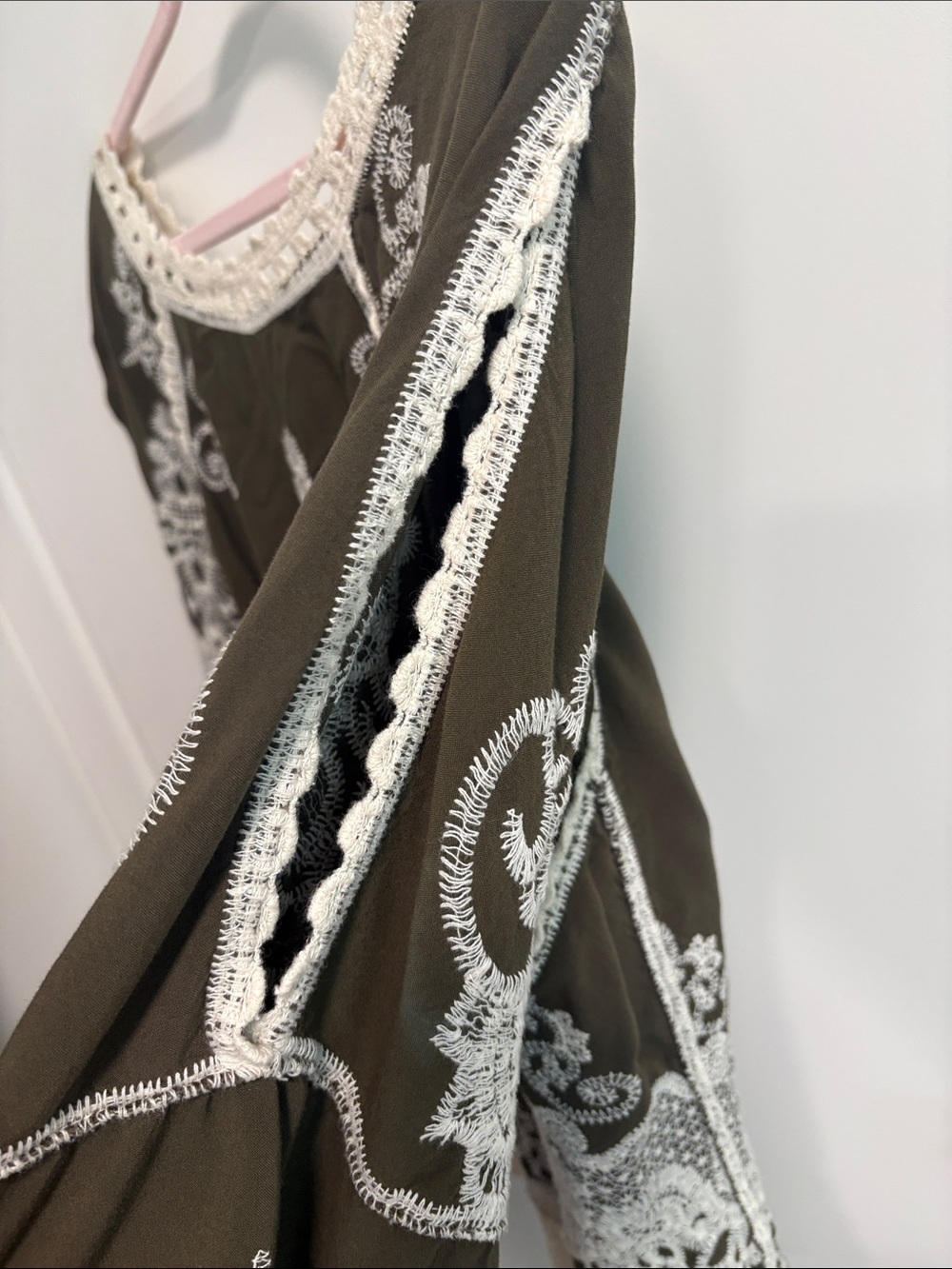 Democracy Olive Green Tunic with Cream Crochet Trim - Picture 2 of 4
